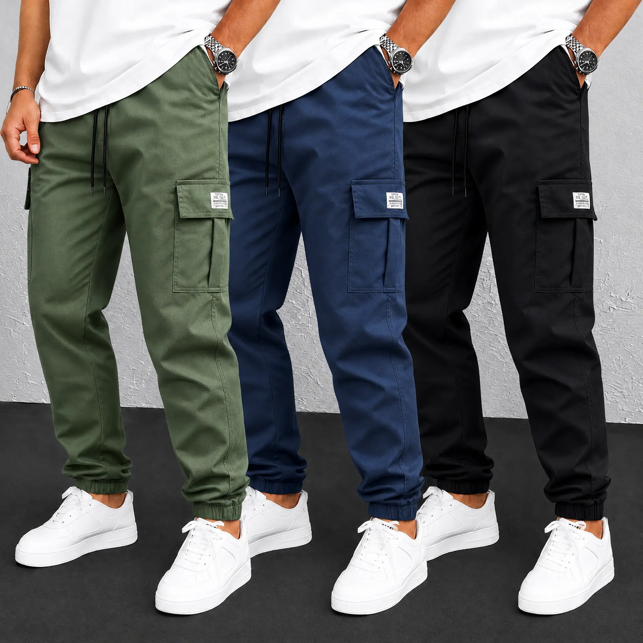 Men's Tactical Cargo Pants, Plain Slim Fit, Lightweight & Quick-Dry with Elastic Waist for Outdoor to Office Work and Hiking, Fitted