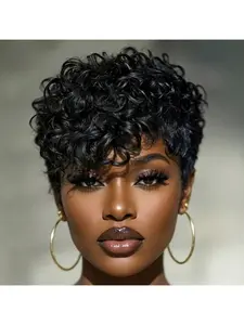 Curly Wave 13X1 HD Lace  Human Hair Wig for Black Women Short Pixie Cut Style Natural Hairline Lightweight Daily Wear Wig