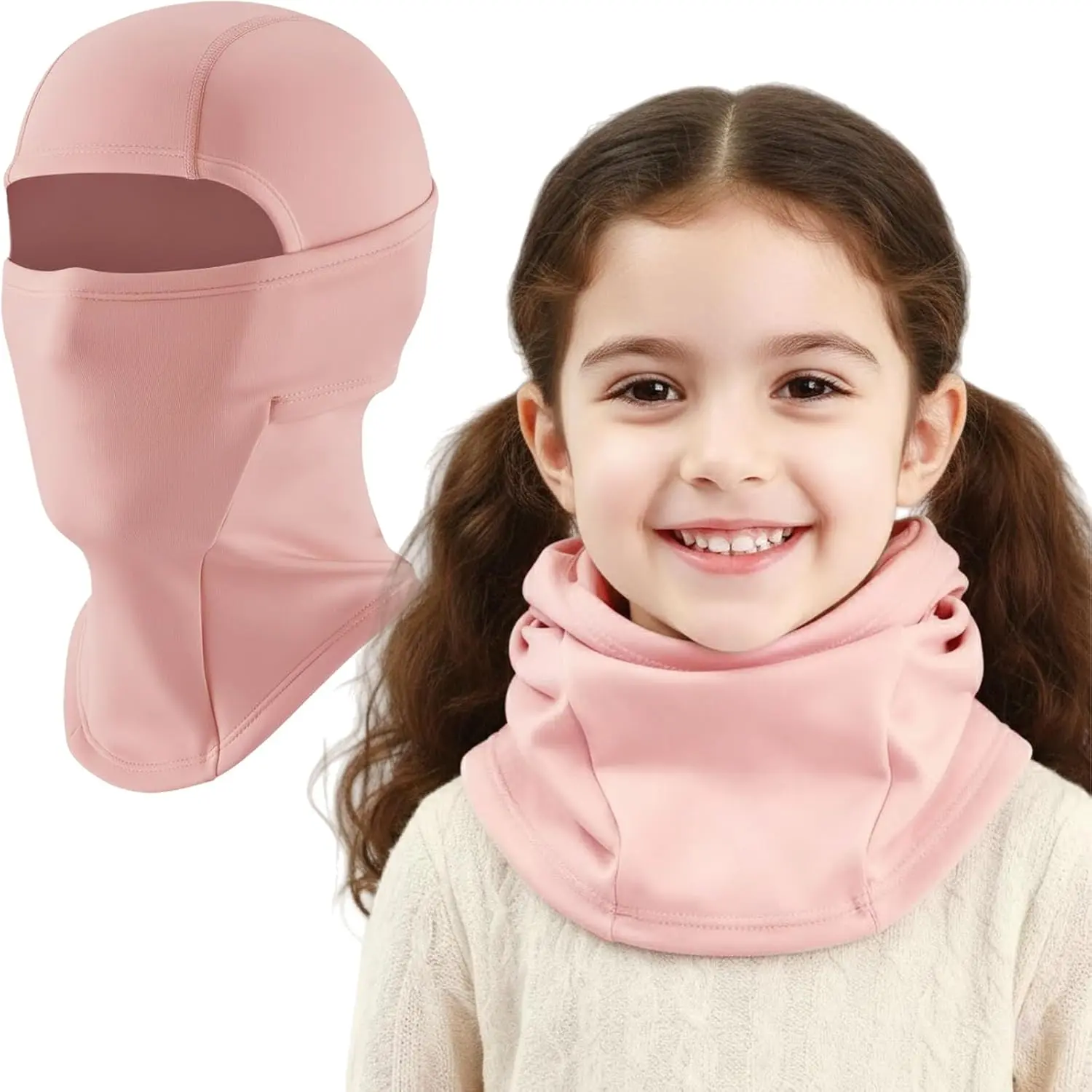 Children's Polyester Fleece Balaclava, 4-in-1 Thermal Ski Mask & Full Face Hood for Cold Weather Skiing, Stretchy Fit for Kids Ages 4-12, Thermal Wear, Perfect Stretchy Fit, Anti-Odour, Breathable, One-Size