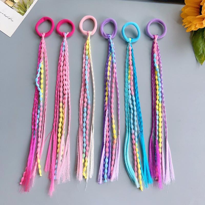 6PCS Pack Girls Hair Accessories Multi-color Wig Braided Hair Ties Sweet Cool Boxing Braids Elastic Bands High Ponytail Bean Braids Hair Rope Hair Accessories Hair Ties