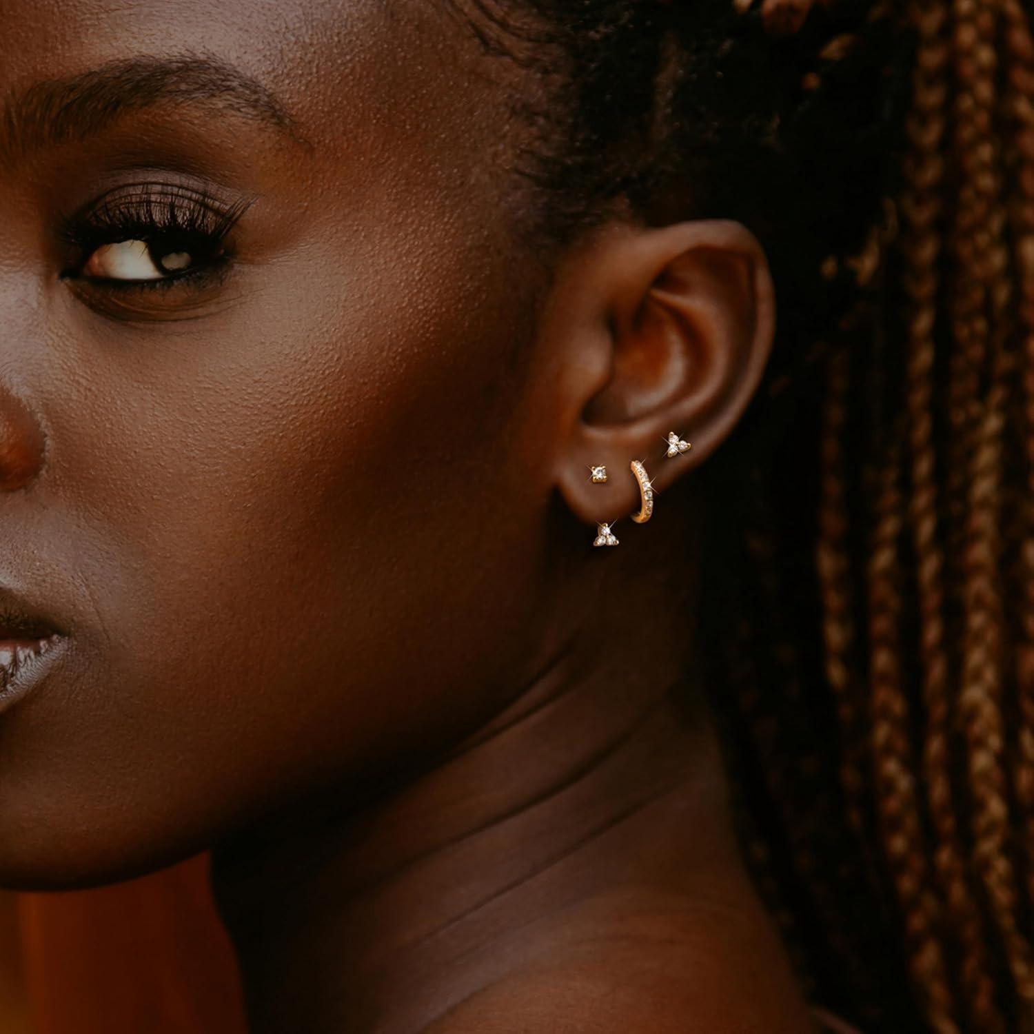 Trendy 14K Gold Plated Earrings for Women Earrings for Multiple Piercings Cartilage Stud Small Hoop Dainty Earrings Set Jewelry