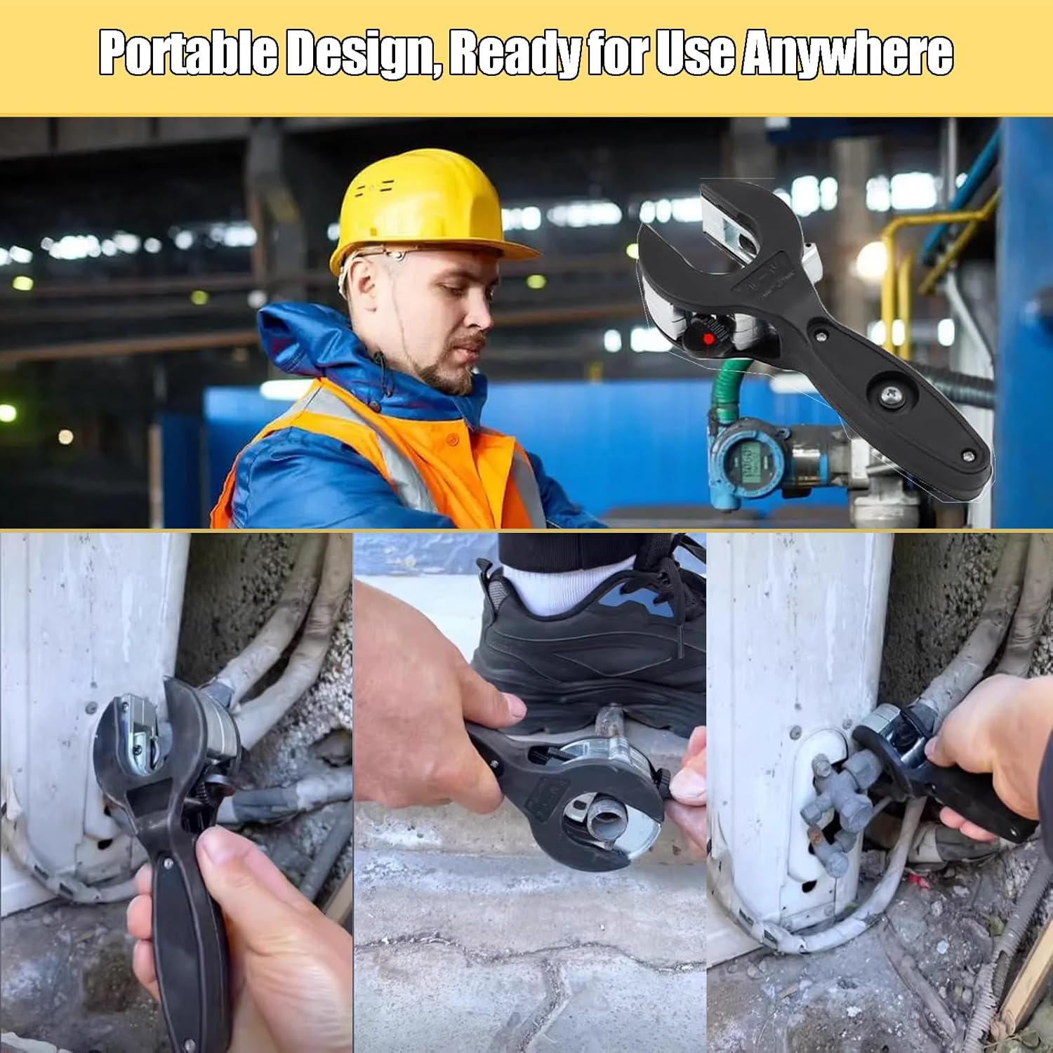 Ratcheting Tubing Cutter Heavy Duty Adjustable Pipe Cutting Tool with Replaceable Alloy Steel Blade for Copper Aluminum Iron Stainless Steel Conduit Plumbing HVAC Work (Black, 5/16" to 1-1/8")