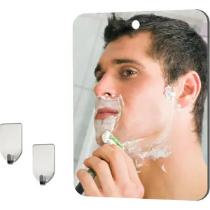 Fogless Shatterproof Shower Mirror for Shaving Medium 8x6 inch, Unbreakable Deluxe Plexiglass Makeup Mirror with 2 Hooks, Portable Handheld for Shower Locker Camping