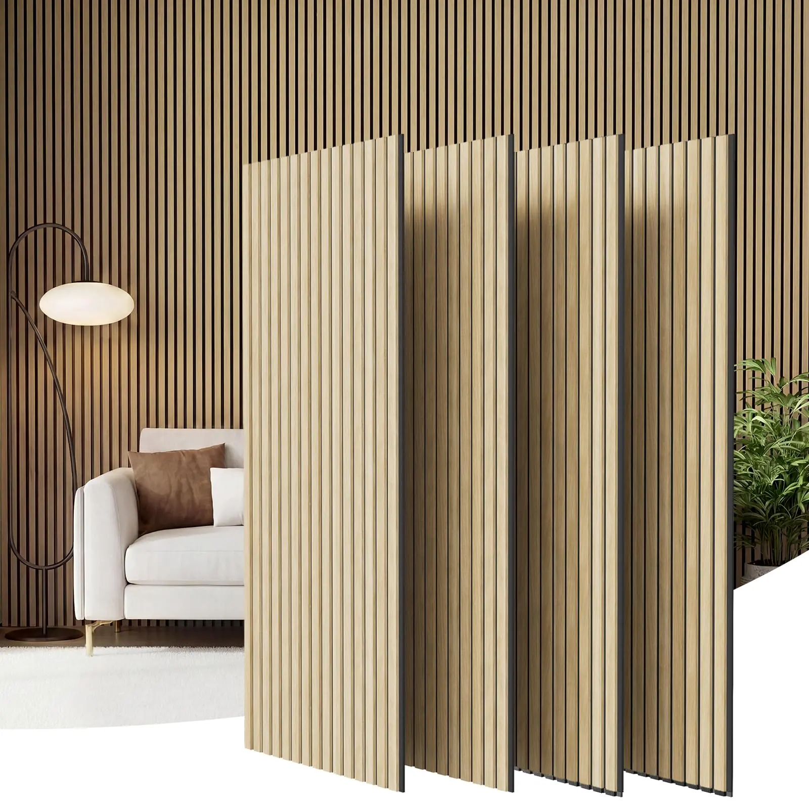 GAOMON Wood Slatwall Acoustic Panels 4 Pack, 47.2"x23.6" Each, 31ft² Coverage - Echo Absorption, Noise Reduction, Easy DIY Install for Modern Home Office Decor, Slatted Panel in Black