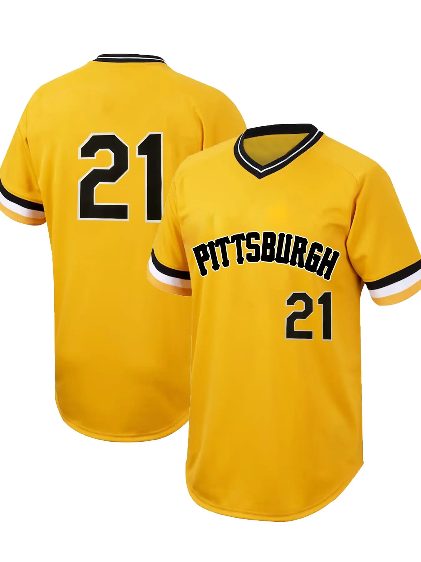 Embroidered #21 Pittsburgh Baseball Jersey Top V-Neck Mesh Breathable Unisex Retro Short Sleeve Sports Uniform