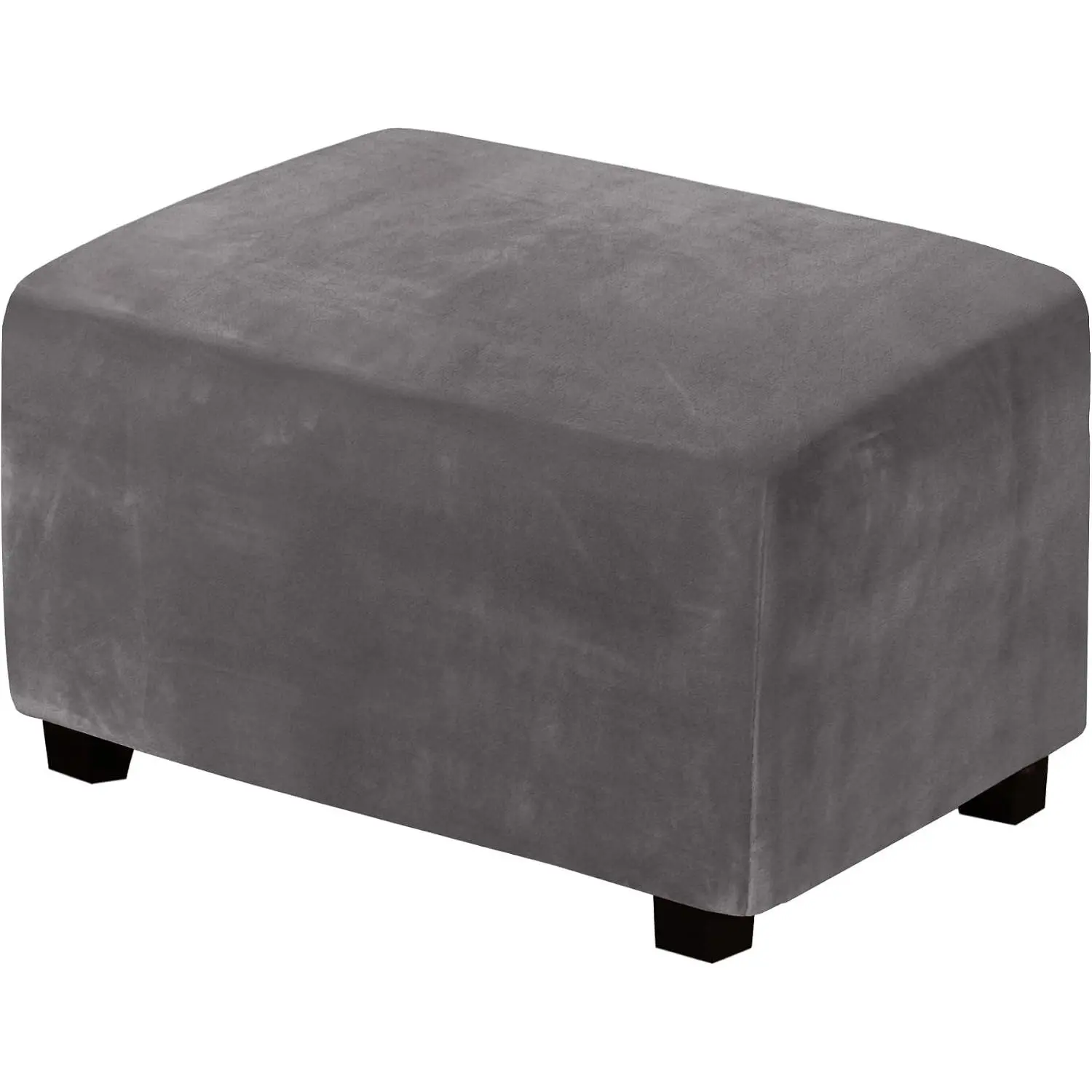 Real Velvet Plush 1 Piece Form Fit Stretch Rectangle Folding Storage Covers Ottoman Slipcovers Removable Footstool Protect Footrest Covers Elastic Bottom, Machine Washable(Large, Grey)