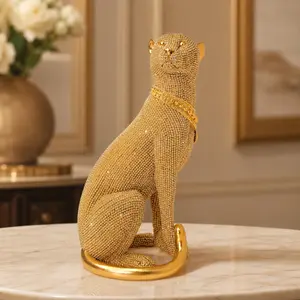 Modern Luxury Leopard Resin Sculpture, Gold and Silver Color Sitting Pose, Living Room TV Cabinet Decor, Entryway Ornament, Home Decoration Artwork