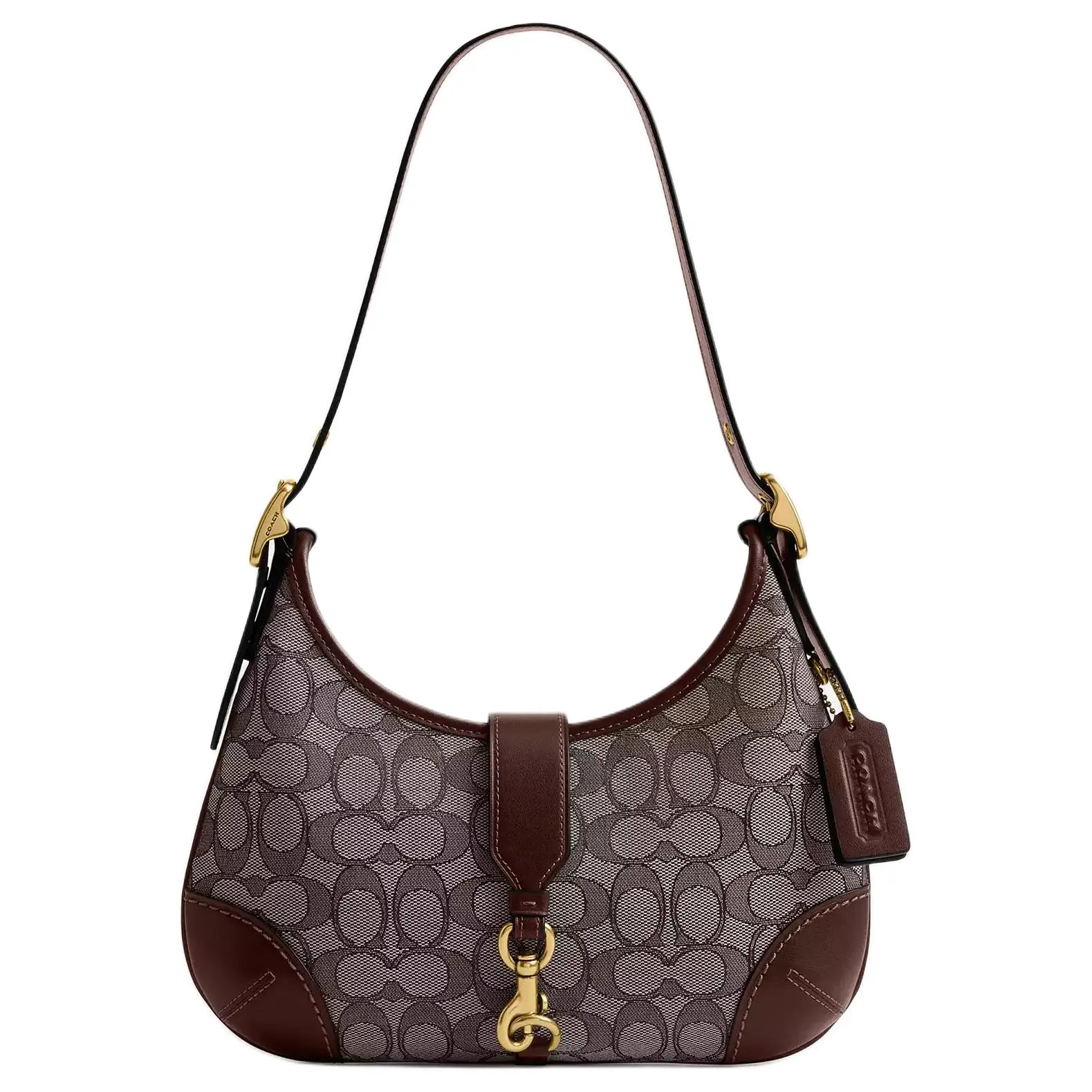 COACH Hamptons 26 Tote Bag for Women – Jacquard Fabric and Faux-Leather Half-Moon Style in Maple