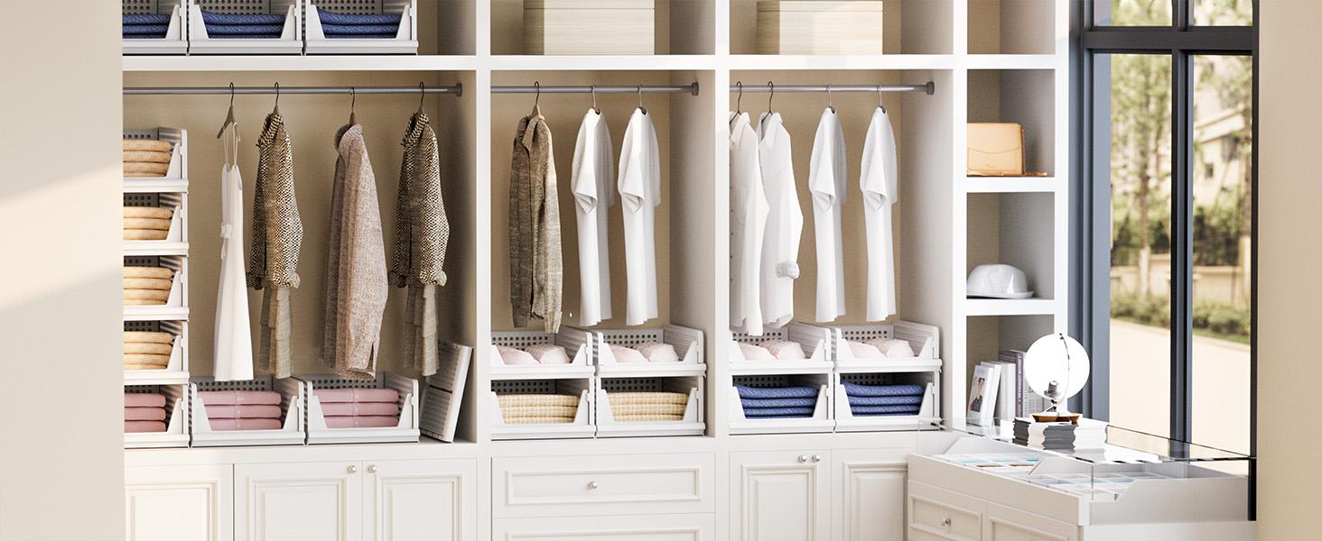 Stackable Plastic Storage Basket Closet Organizer Bin Foldable Clothes Organizer Storage Drawer Shelf Container For Living Room,Bathroom,Kitchen,Office Stackable Plastic Storage Basket Closet Organizer Bin Foldable Clothes Organizer Storage Drawer Shelf Container For Living Room,Bathroom,Kitchen,Office