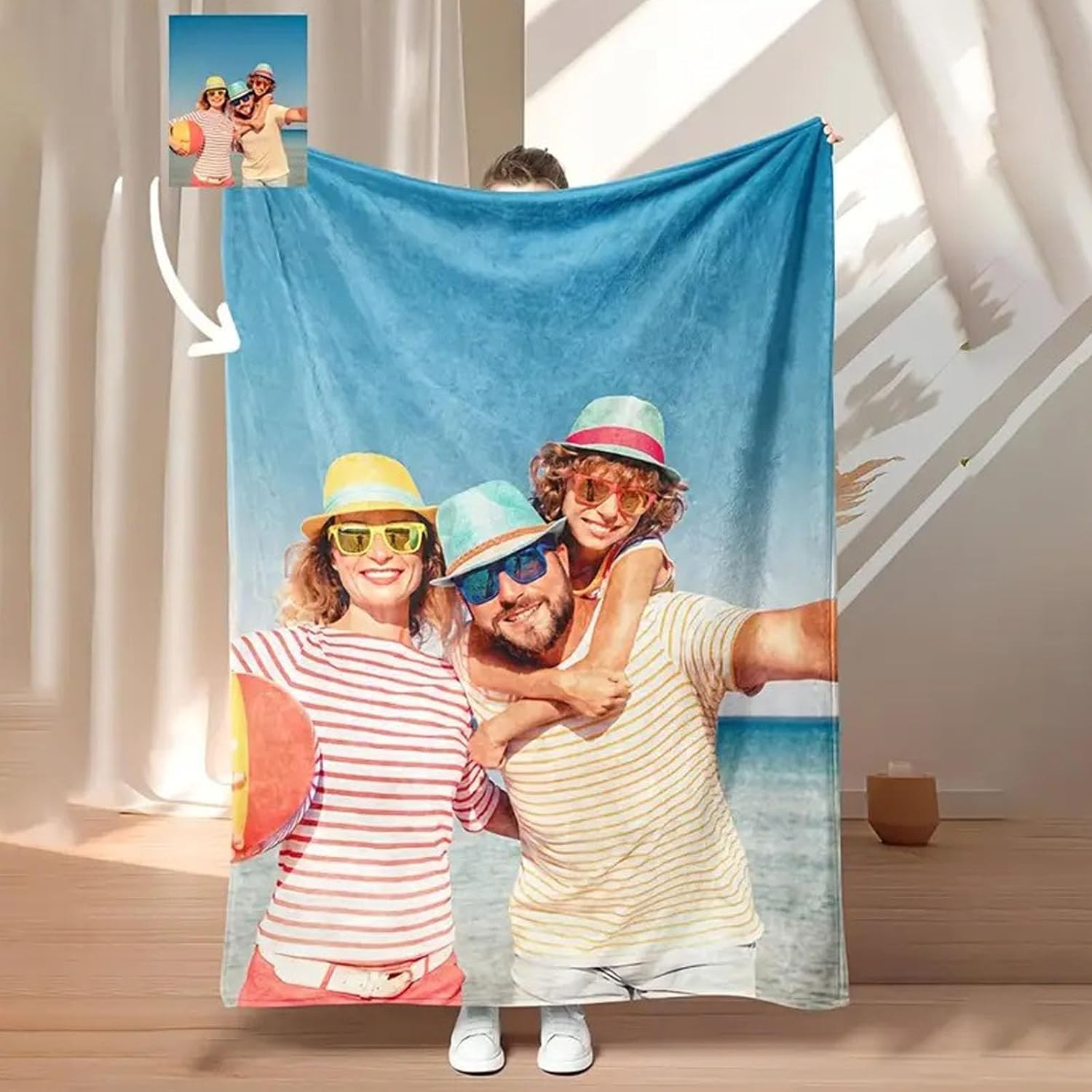 Custom Photo Flannel  Blanket - Made in USA, HD Printed, Soft Lightweight Throw Blanket, Breathable All Season Bedding, Unique Personalized Gift for Her, Ideal Household Items Decor for Bedroom & Daily Home Use,Please send me your cute photo privately.