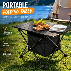 Portable Rust-Resistant Roll Top Camping Table - All-in-One Folding Design Outdoor Multifunctional Table with Storage Basket for Campfire/BBQ Party, Travel Fishing-4697, All-In-One Foldable Tables
