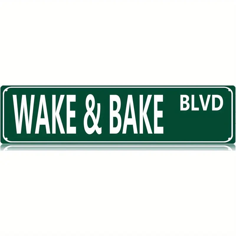 Wake & Bake Blvd Metal Tin Sign - 16x4 in Slim Vintage Weed Wall Art, Bold Weed Humor House Decor, Pre-drilled Mount Collectible Tin Home Signs, Bedroom/Man Cave Decor, Gift for Him Graduation
