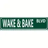 Wake & Bake Blvd Metal Tin Sign - 16x4 in Slim Vintage Weed Wall Art, Bold Weed Humor House Decor, Pre-drilled Mount Collectible Tin Home Signs, Bedroom/Man Cave Decor, Gift for Him Graduation