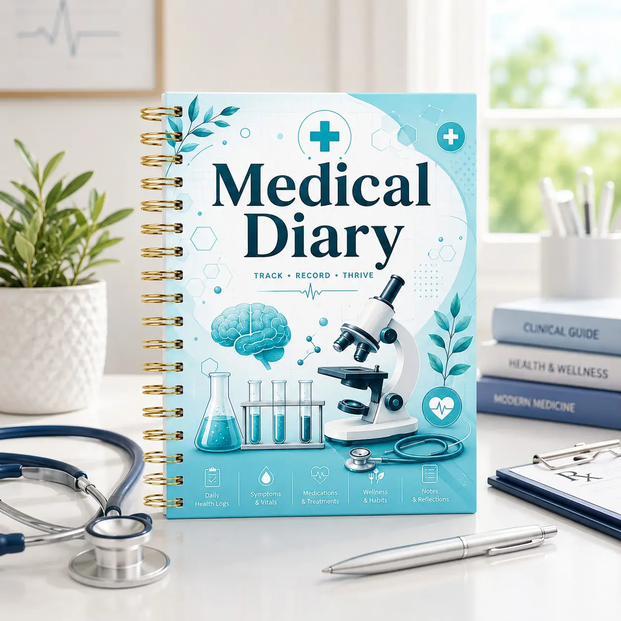 Medical Health Journal A5 Spiral Bound Notebook, Daily Health Log, Symptom Tracking, Medication & Diet Record, Adult Health Management Gift
