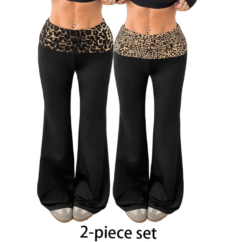 Women Ruched Waist Flare Leg Pants 2 Pack High Waist Butt Lifting Stretch Athletic Trousers Soft Breathable Casual Sweatpants for Workout Pilates Running Daily Outdoor Wear