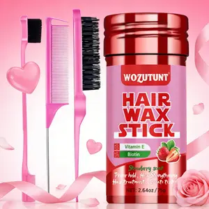 Strawberry Scented Hair Wax Stick Set, Contains Vitamin E & Biotin, Suitable for All Hair Types, Long-Lasting Hold, Non-Greasy Formula