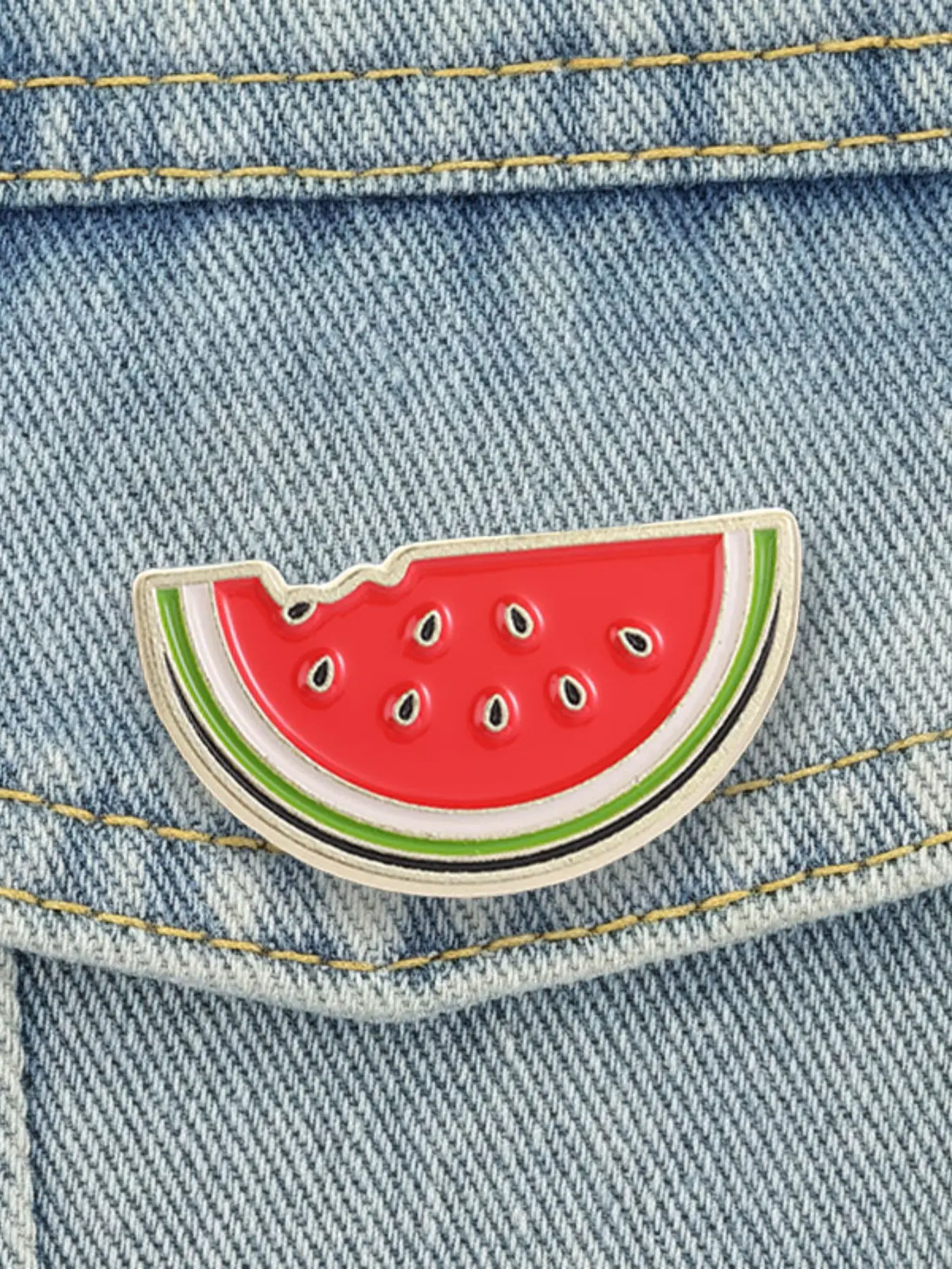 Bitten Watermelon Enamel Pin, Flag Color Fruit Brooch, Denim Jacket Badge, Fashion Accessory, Unique Gift Idea, Stylish Jewelry