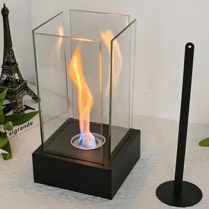Square Glass Fire Pit, Desktop Alcohol Fireplace, Indoor & Outdoor Camping Party Atmosphere Heater, Home Decor Supplies