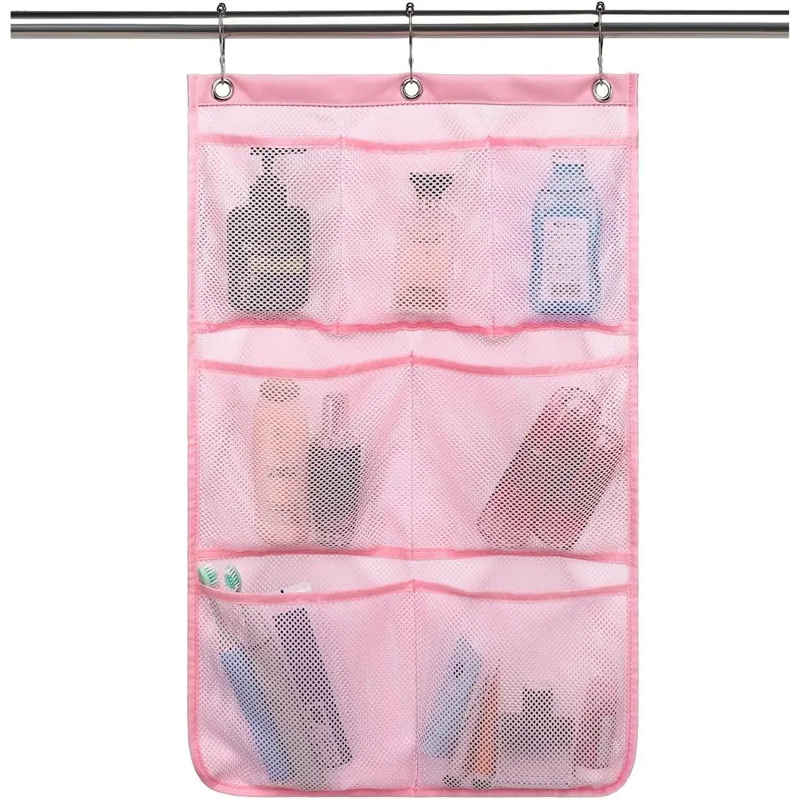 Mesh Shower   Organizer with 7 Pockets and Hooks, Portable Quick Dry Bathroom Storage for College Dorm, Cruise, RV, Gym, Travel Toiletry Bag, , 1 Pack