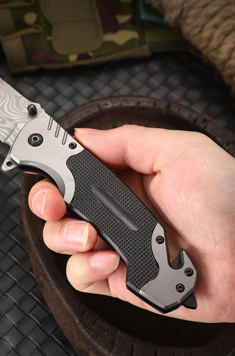 Damascus Tactical Survival Knife G10 Handle Camping Folding Knife Stainless Steel Outdoor Pocket Knife