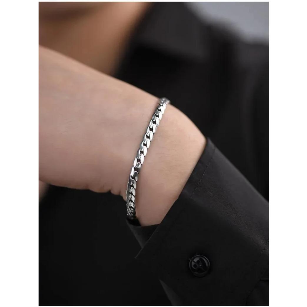 S925 Sterling Silver Cuban Bracelet for Men & Women, Handwoven Elegant Chain Jewelry Gift