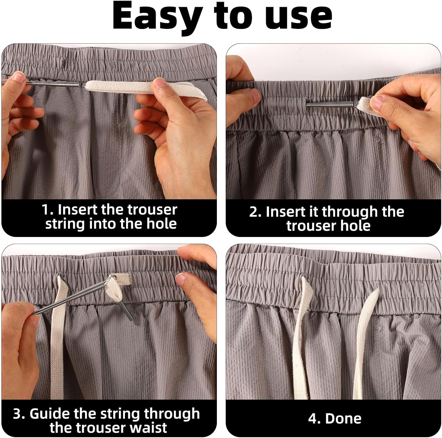 3pcs Spring Drawstring Threader Tool, Rope Threader Clip Metal Elastic Drawstring Puller String Replacement Threading Tool for Hoodies Pants Jackets Coat Sweatpants