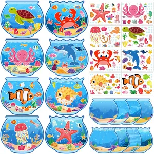 32pcs Summer Activities Crafts for Kids - Under the Sea Ocean Animal Stickers Kits Bulk, Make Your Own Scene Art DIY for Party Games, Classroomfidget toys