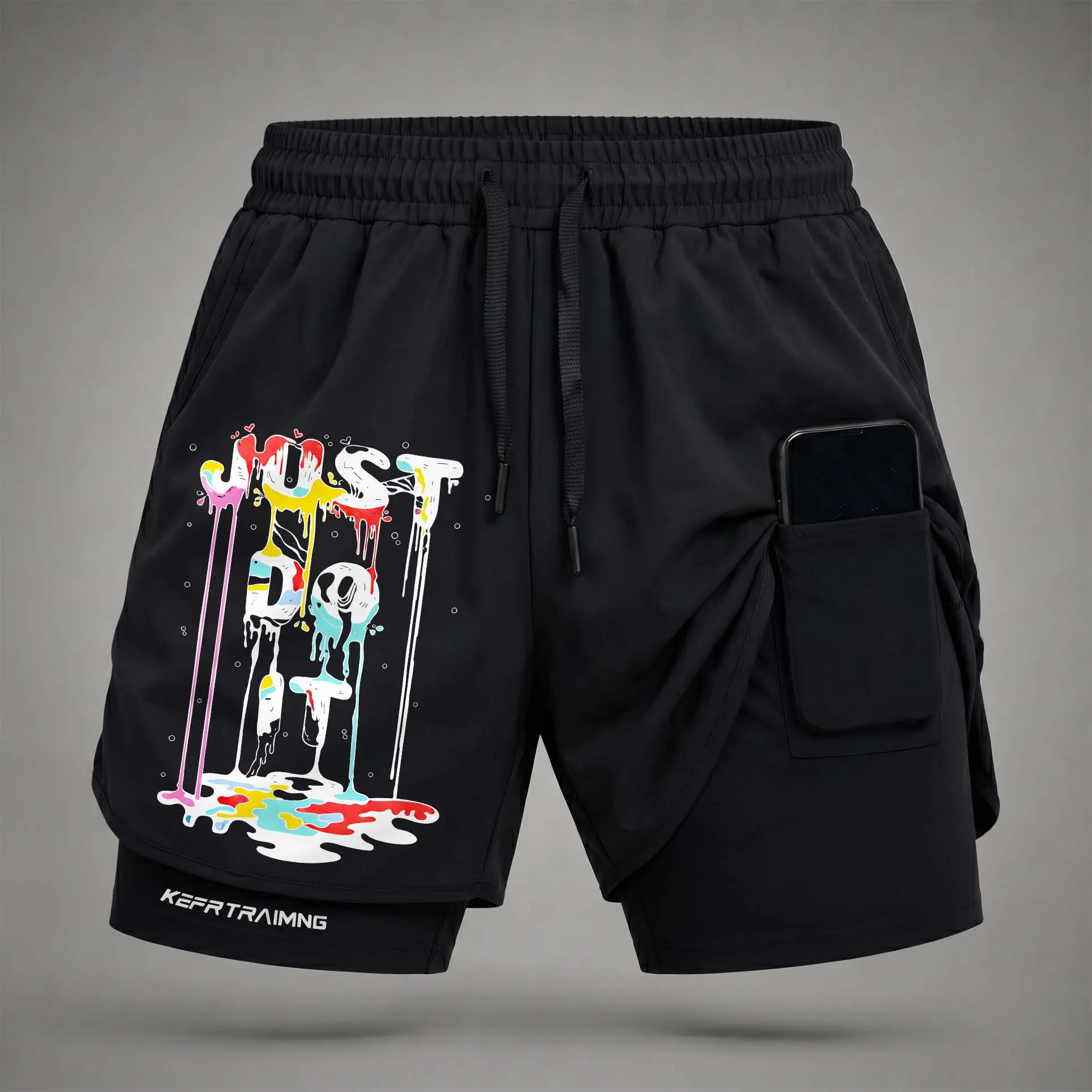 Men’s Regular Fit Polyester Blend Letters Sports Shorts - 2-in-1 Athletic Shorts with Built-in Compression Liner, Secure Inner Phone Pocket, Elastic Drawstring Waist, Quick-Dry for Summer Gym Running, Machine Washable, Training Shorts, Letters Men's Sport