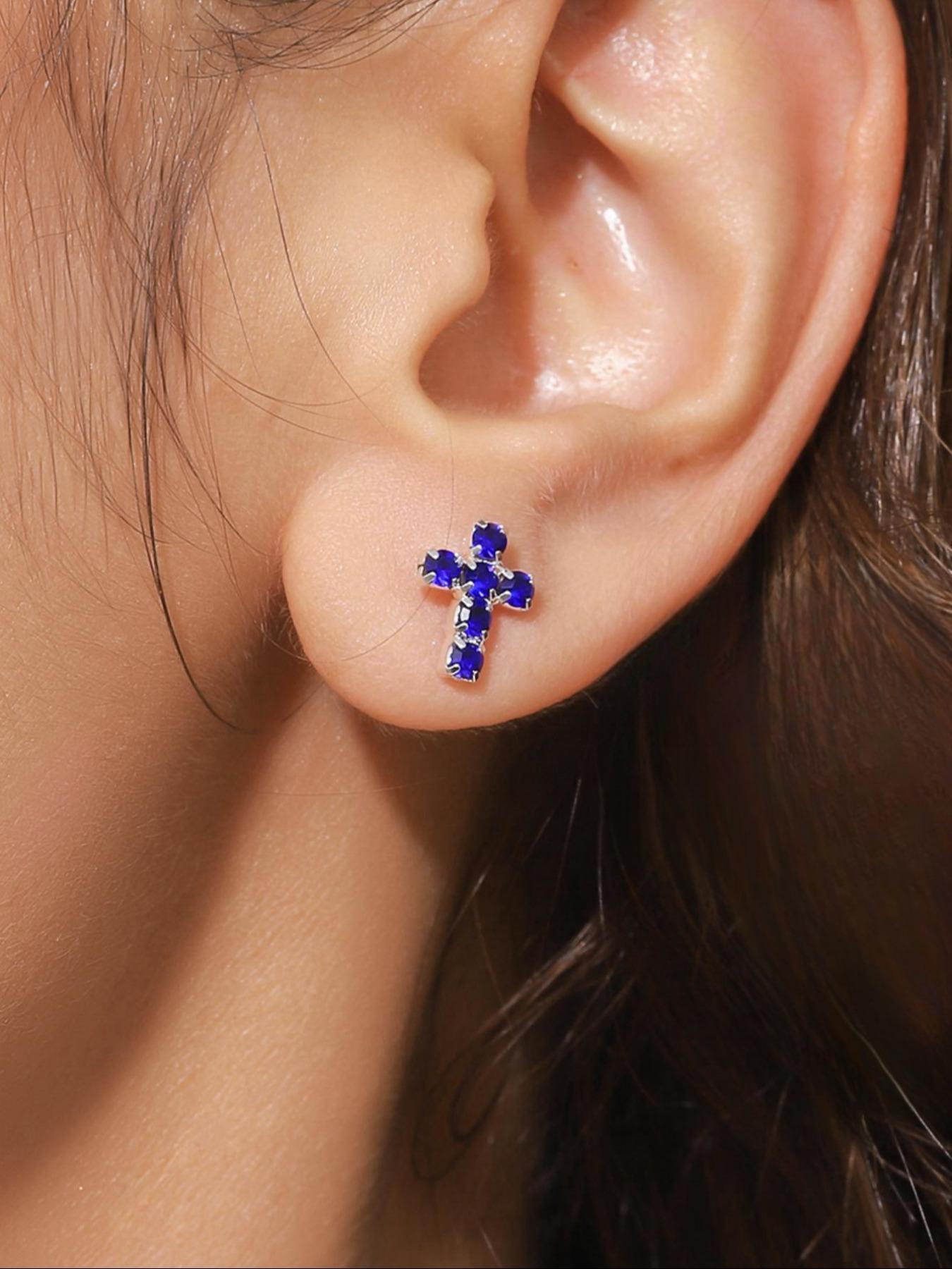 Rhinestone Decorated Cross Design Stud Earrings, Elegant Cubic Zirconia Jewelry for Party, Daily Clothing Decor, Trendy All-match & Exquisite Jewelry for Birthday Gift, Girl Accessories, Studded Cross Earrings, Ear Studs
