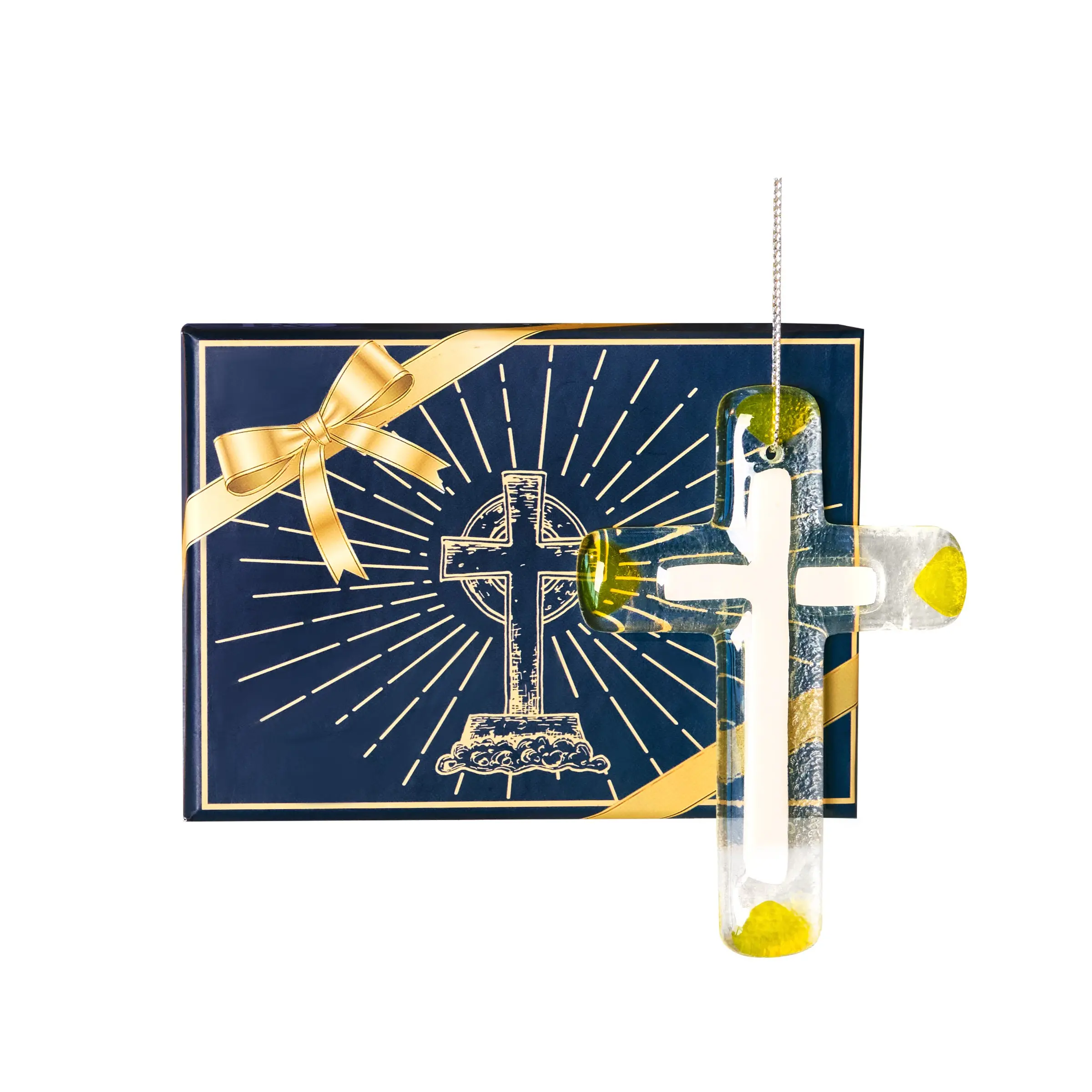 Handmade Melted Glass Cross Sun Catcher, Colorful Glass Window Hanging Decor, Christian Religious Baptism and Confirmation Gift