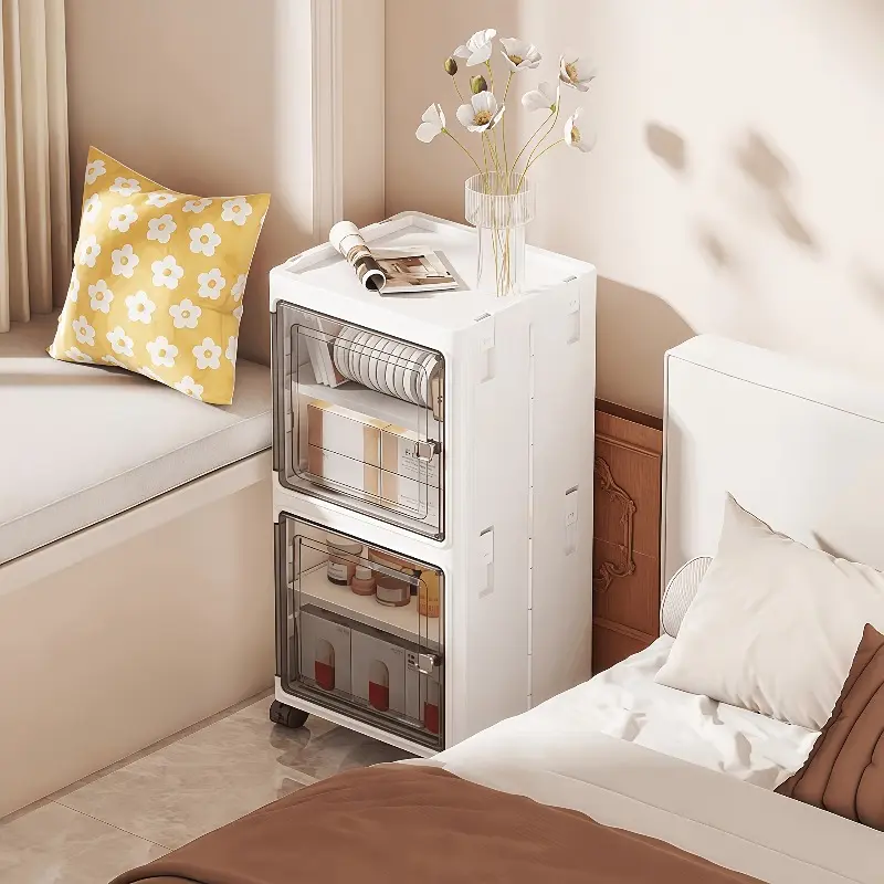 Sewing hallway storage cabinet with lid, large capacity storage cabinet with wheels, transparent drawer toilet paper storage cabinet, multi-layer stacking storage box, used for storing bathroom toiletries and laundry room cleaning supplies