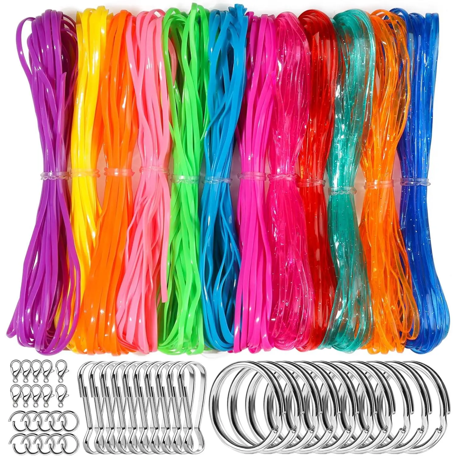 Lanyard String Kit, 12 Colors Plastic Lacing Cord, Bright and Glitter Color, Lanyard String for Crafts, Bracelets and  Making Weaving Kit for Craft DIY