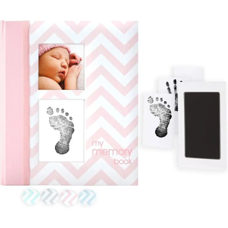First 5 Years Baby Memory Book with Clean-Touch Handprint & Footprint Kit, Guided Milestone Journal, Pregnancy Scrapbook and Baby Shower Gift