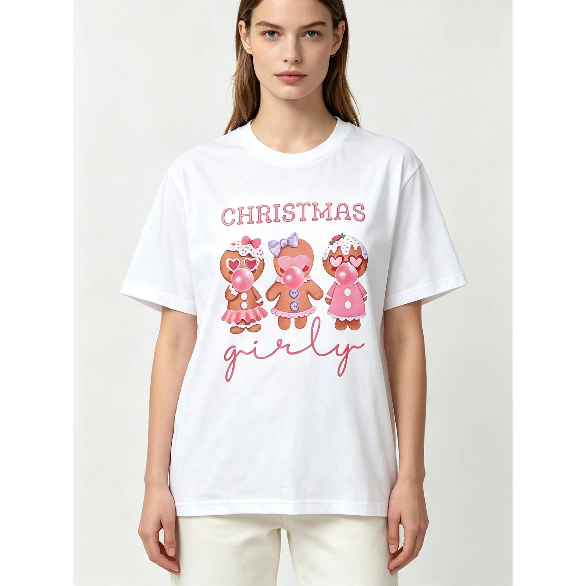 Festive Christmas Top for Girls Stylish Girly Graphic Tee with Holiday Motifs Soft Breathable Fabric Great for School Parties Shopping Trips and Holiday Celebrations