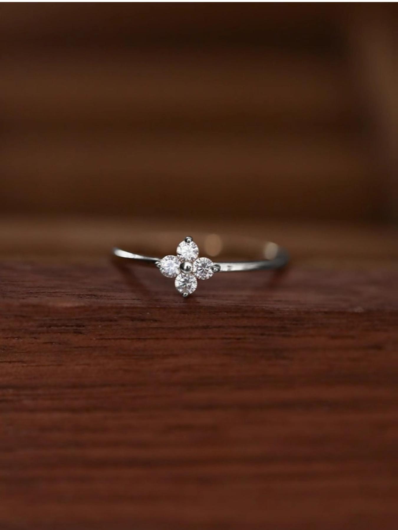 S925 Sterling Silver Cute Four Leaf Clover Design Ring, Fashion Accessories for Women & Girls, Trendy All-match & Exquisite Jewelry for Birthday Gift