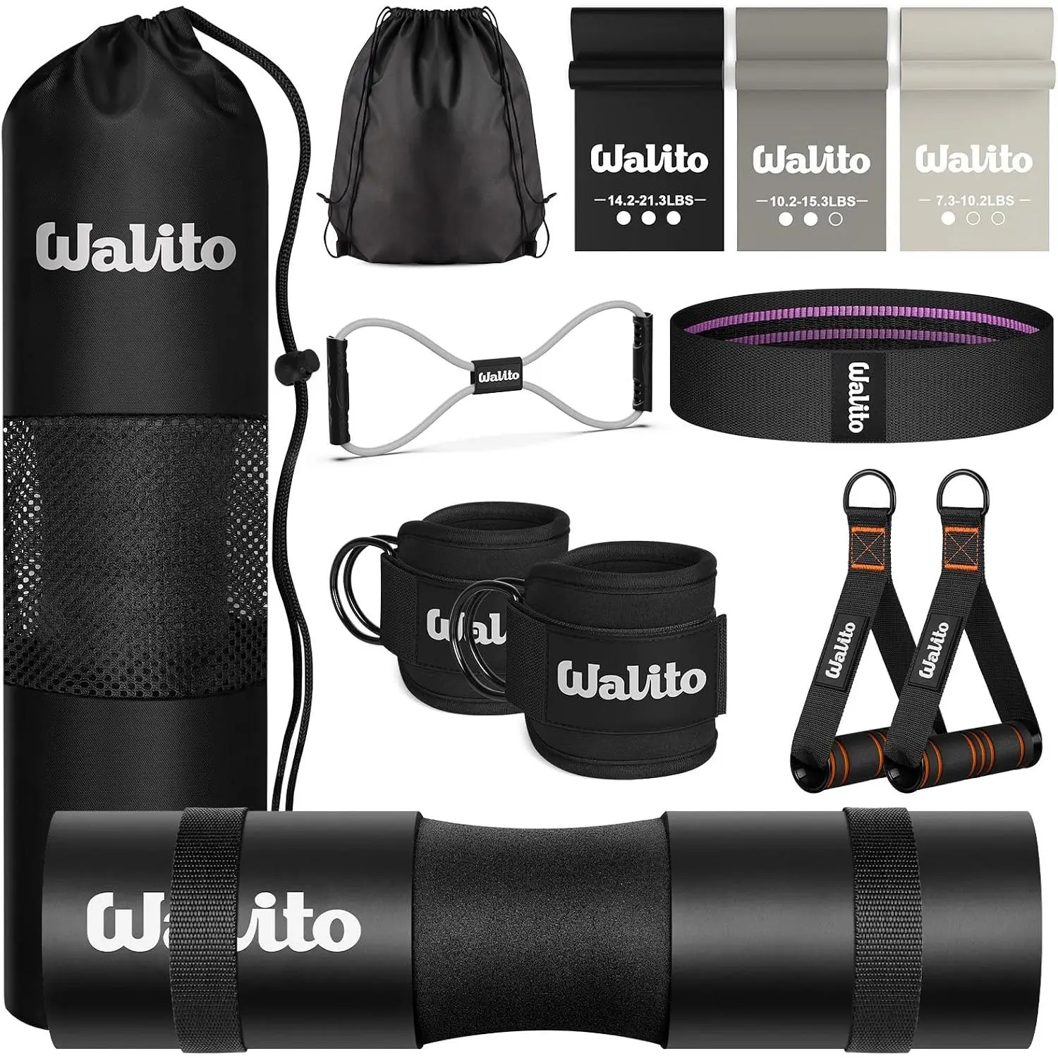 Barbell Pad Set 11 PCS for Hip Thrusts - Gym Accessories for Women Men| Hip Thrust Pad with Ankle Straps, Resistance Bands, Booty Bands, Cable Handles, Figure 8 Resistance Band & Carry Bag