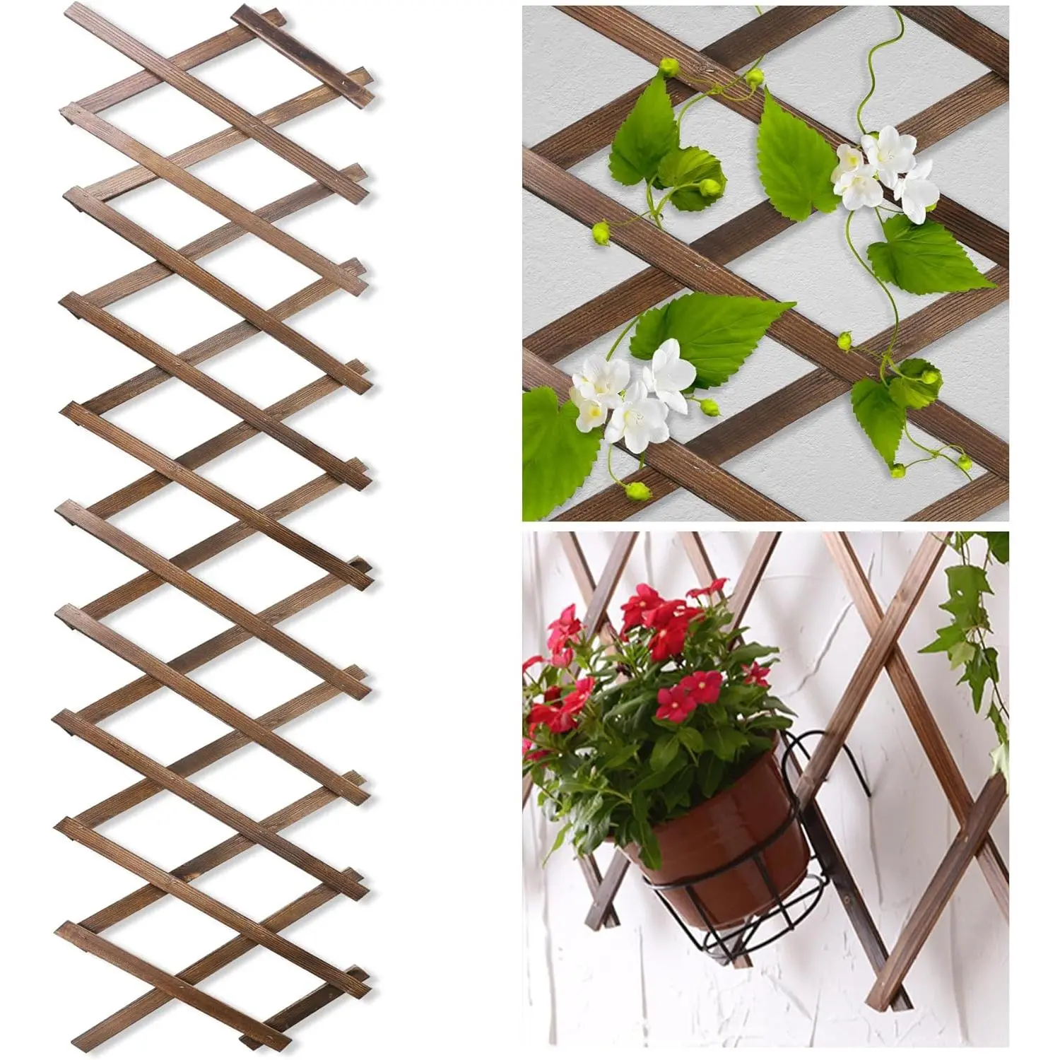Lattice Fence Panels for Outside 13.4"x78.8" Expandable  Wooden Wall Trellis Board Decorative Lattice Trellis Frame for Climbing  Vine Ivy Rose Outdoor Balcony Garden 1 count