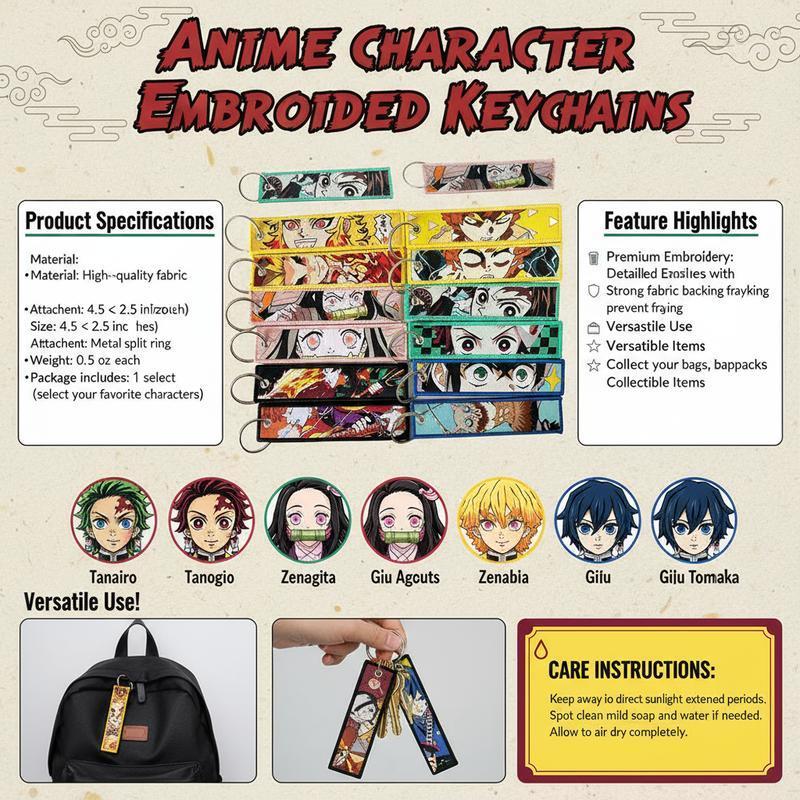 Demon Slayer Embroidered Keychains (Double-Sided Design)