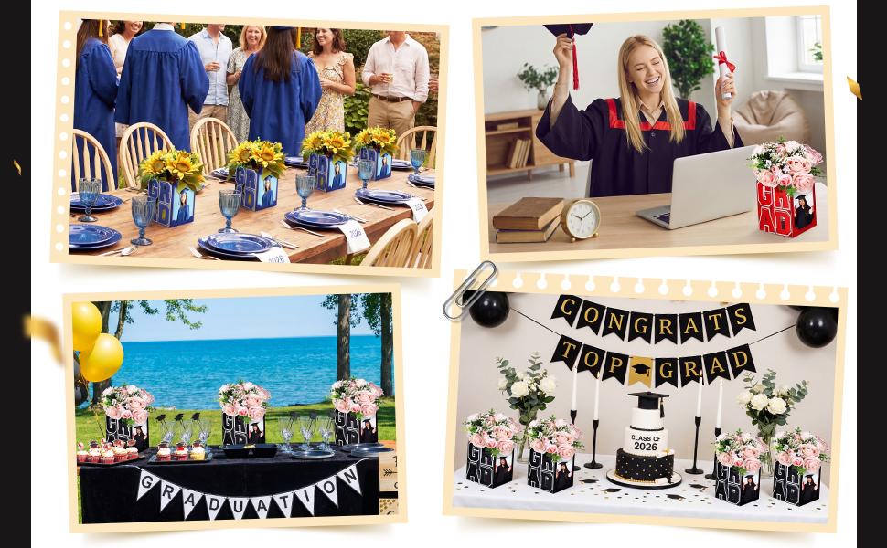 12 Pcs 2026 Graduation Photo Box Centerpieces for Table, Class of 2026 Table Decor Picture Frame Holders, 6x4 Inch Grad Party Favors Photo Props for Congrats Grad Decorations Gift(Word,Black)