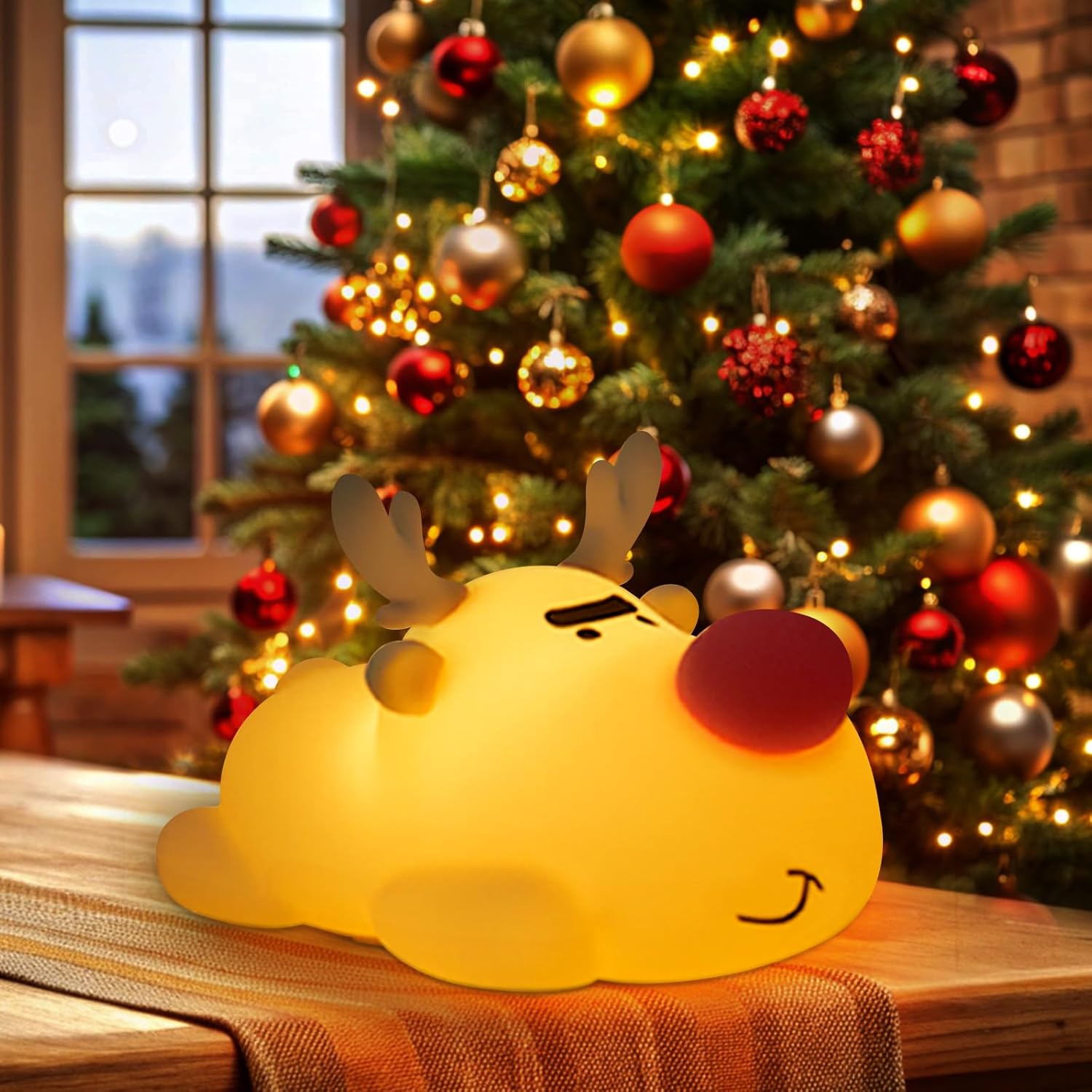 Baby Night Light, 3-Level Adjustable Charging Nursery Lamp, Timer Reindeer Touch Bedside Lamp, Baby Room Decor, Suitable for Breastfeeding Infants