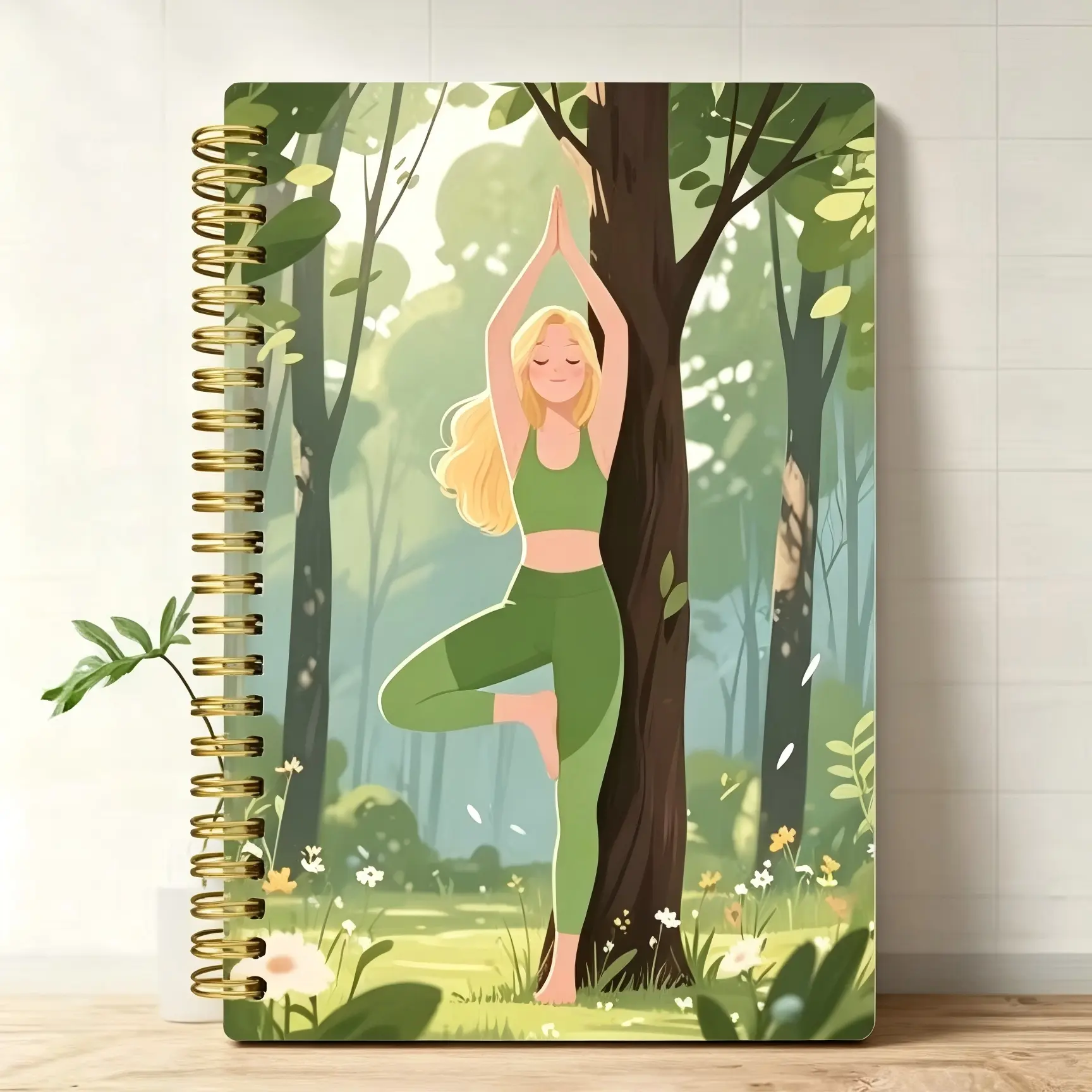 A5 Coiled Notebook, Forest Yoga Illustrations, Ideal for Yoga Practice Log, Health Planning, Daily Journal, Perfect Gift for Yoga Teachers