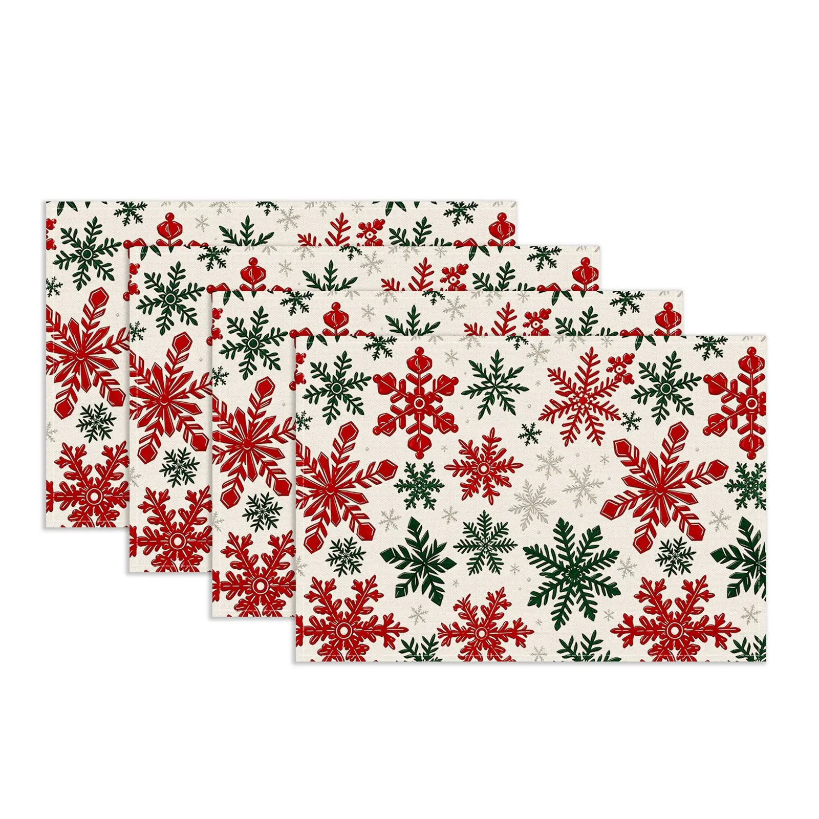 4/5/6/7pcs Christmas Table Runner & Placemat Set, Heat‑Resistant Placemats with Colorful Snowflake Prints, Festive Table Decor for Indoor & Outdoor Use, Perfect for Family Holiday Gatherings and Christmas Party Table Settings