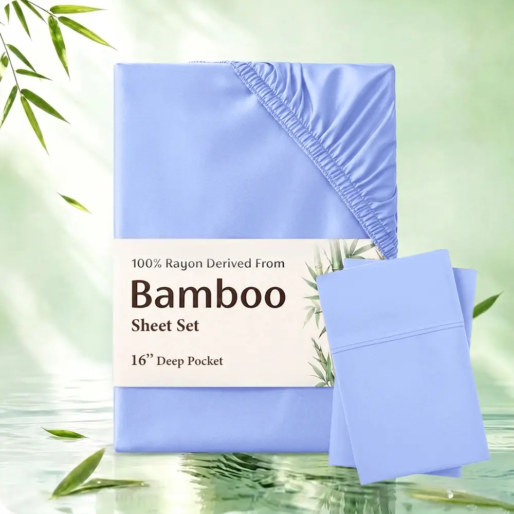 MUXHOMO  Ice Cold Bamboo Sheet Set -3/4PC Breathable & Cooling Bamboo Bed Sheet Set, Luxury Extra Deep Pocket Fitted Sheet Set, Soft Wrinkle-Free For Extra Deep Mattresses, Room Decor Queen/King Size Sheet & Pillowcase Sets, Machine Washable Soft Sheets