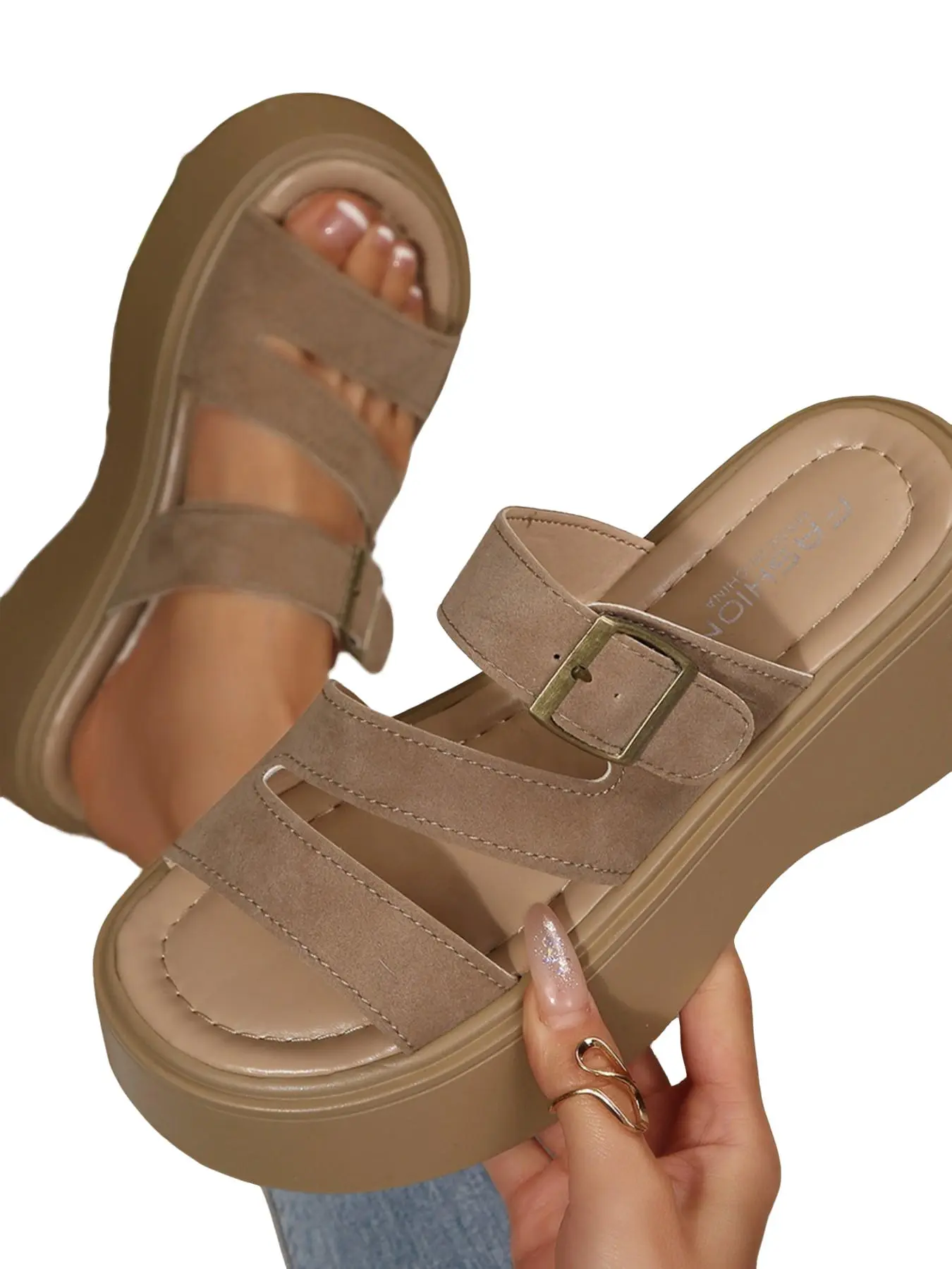 Y2K Retro Earth Tone Sandals, Adjustable Metal Buckle, Thick Sole, Breathable, Anti-Slip, Ideal for Office, Beach, Shopping, Home