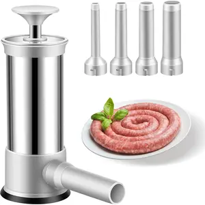 Manual Sausage Stuffer Machine with 4 Stuffing Tubes, 2.2 LBS Capacity Meat Sausage Filling Maker Tool Kit for Homemade Sausage Making, Ideal for Household Kitchen