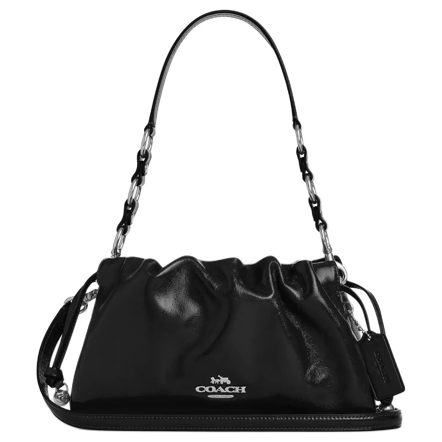 COACH Faye 26 Cloud Tote Bag for Women – Wrinkled Leather with Silver Metal Hardware, Black