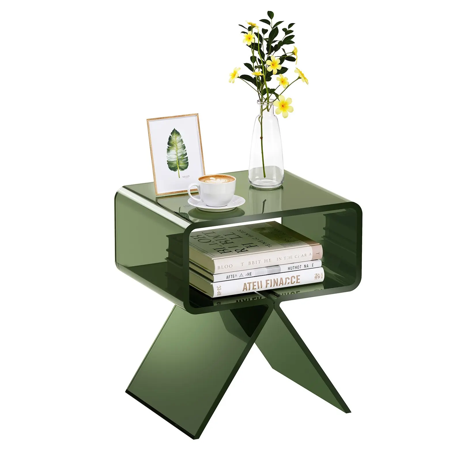 【Summerfinds】VEVOR Acrylic Nightstand Side Table, Modern Clear Bedside Table with Storage Shelf, Transparent Small End Desk for Living Room, Bedroom, Home Decor, No Assembly Needed, 11.8x 15.4x 17 in (Green)