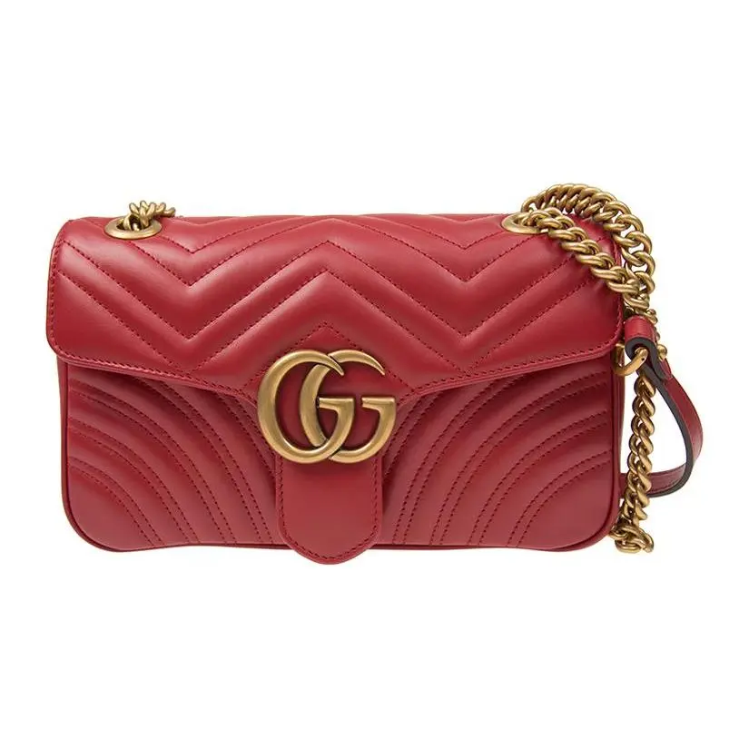 Gucci GG Marmont Distressed Leather Crossbody Bag for Women, Quilted Chain Strap, Rose Quartz