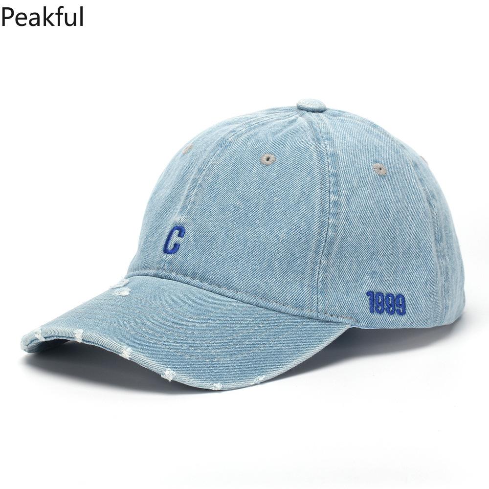 Leisure Denim Baseball Cap – Street Retro Style, Korean-Inspired Embroidered Peaked Hat, Ripped Design for a Vintage Look, Ideal for Summer Outings, Casual Wear & Unisex Styling