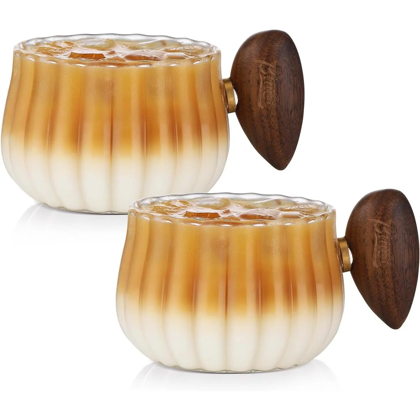 Iced Coffee Cups Set of 2,Clear Glass Coffee Mug Set Latte Glasses,250ml Cappuccino Mugs Espresso Coffee Cups with Handle